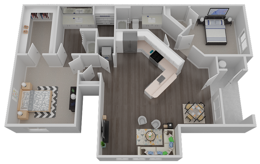 Floor plan for 2 beds, 2 baths, 1142 sqft